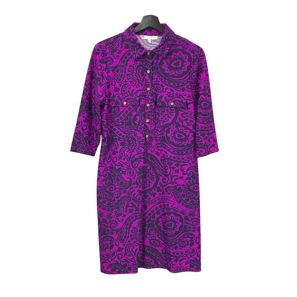 Jude Connally Dress Women's Medium Paisley Shirt Dress Nylon Spandex Made in USA